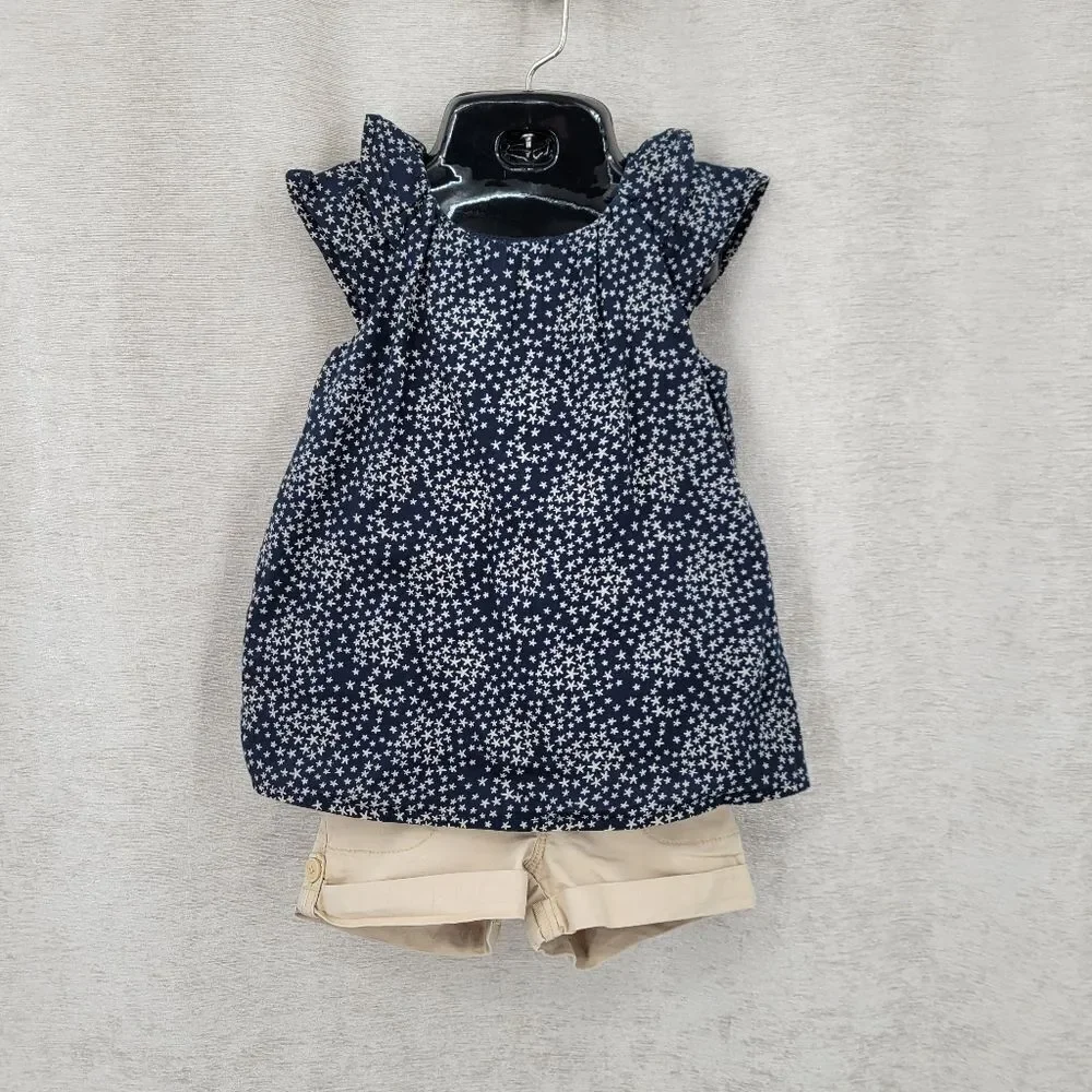 GAP Khaki Shorts and Top Cotton Bundle Navy Star Blouse and Gray Eyelet Blouse